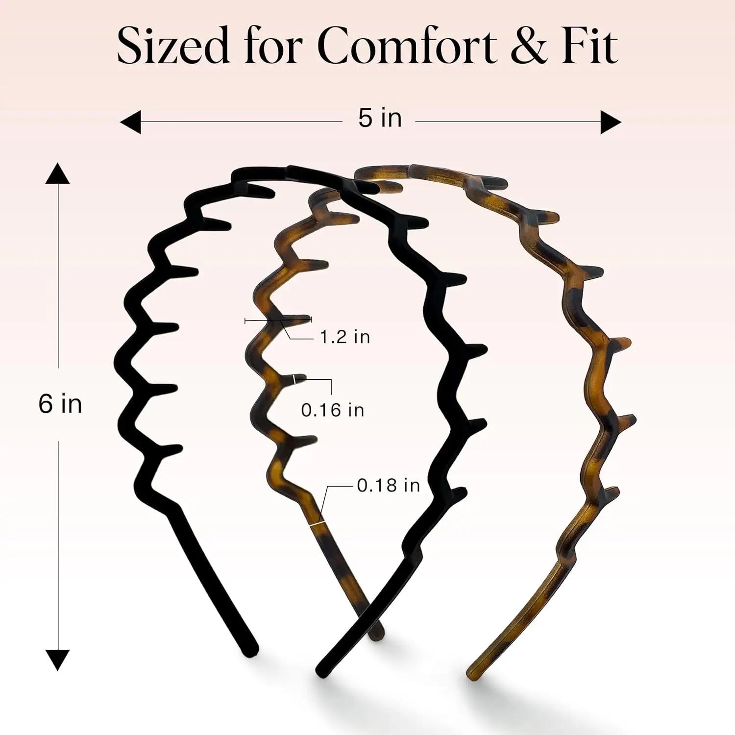 Kitsch Zig Zag Lot de 2 bandeaux antidérapants au design ondulé - Accessoires pour cheveux en plasti