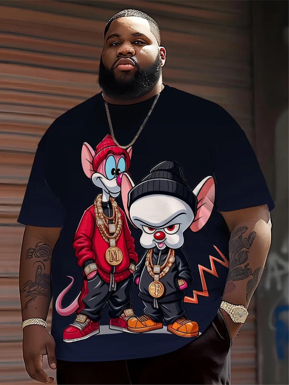 T-shirt col rond imprimé Animal de dessin animé Hip Hop pour hommes, tissu 100% Polyester, haut de r