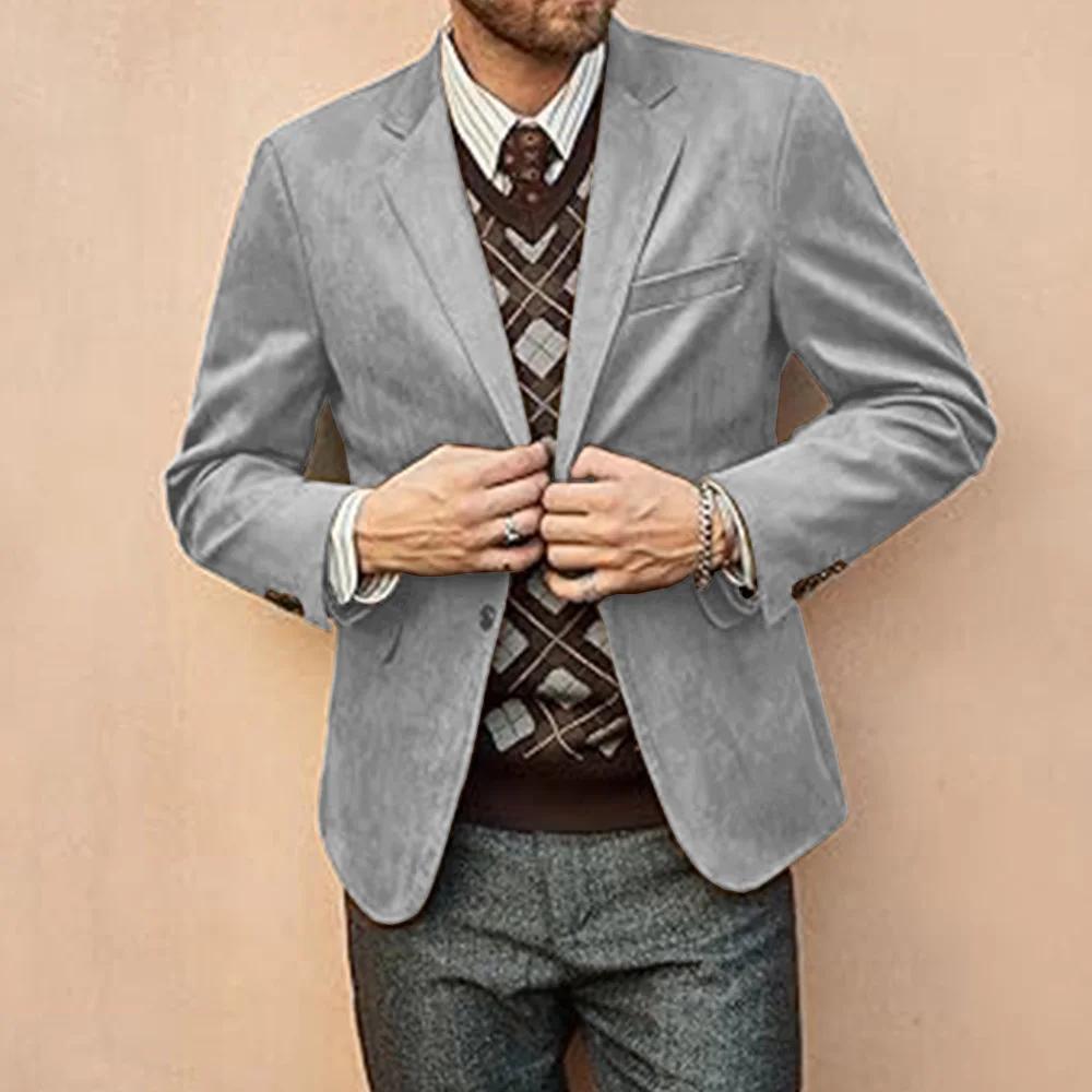 Hommes Faux daim Blazer simple boutonnage marron clair coupe ajustée décontracté élégant veste burea