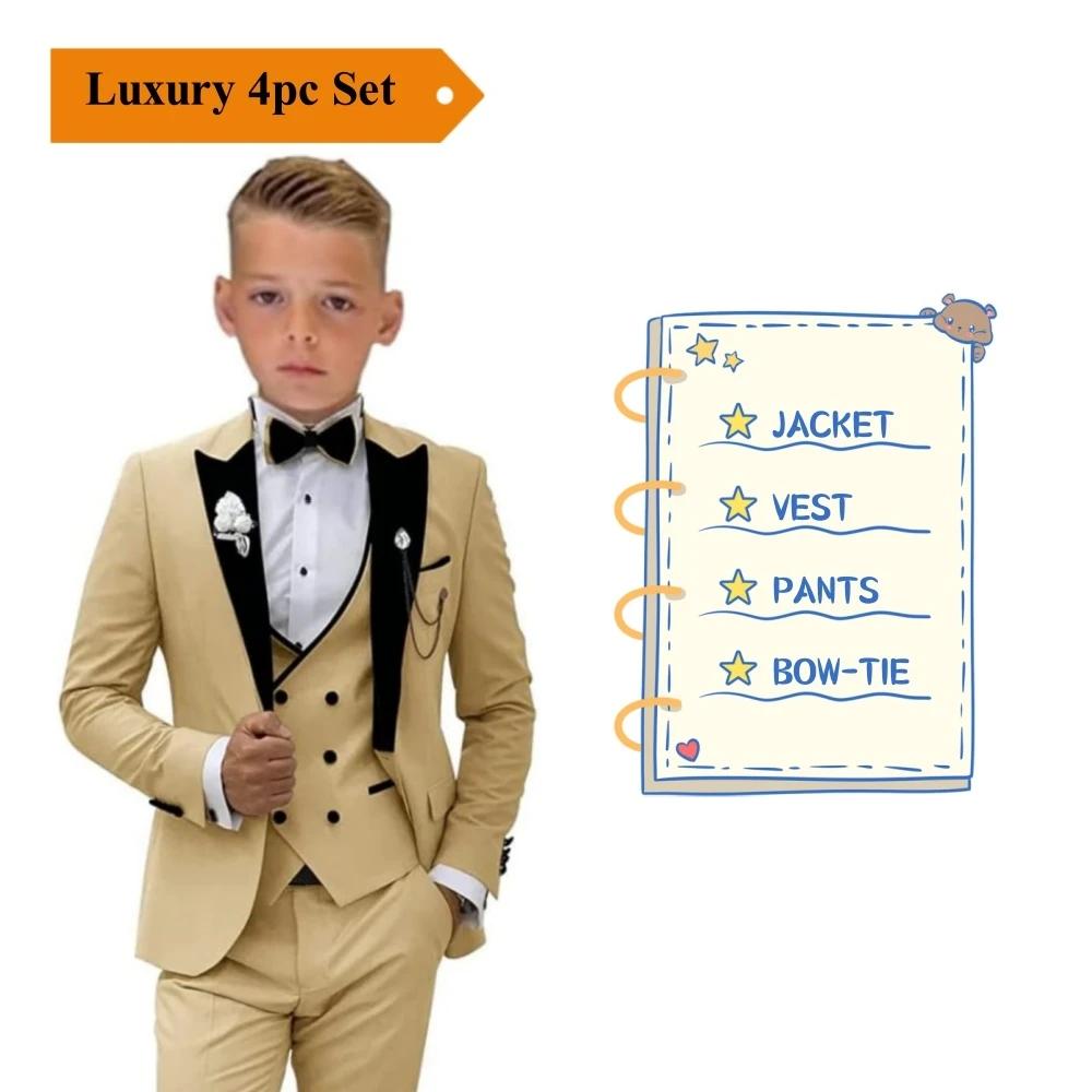 Ensemble de costume à col en velours pour enfants de 3 à 14 ans, costumes de mariage trois pièces po