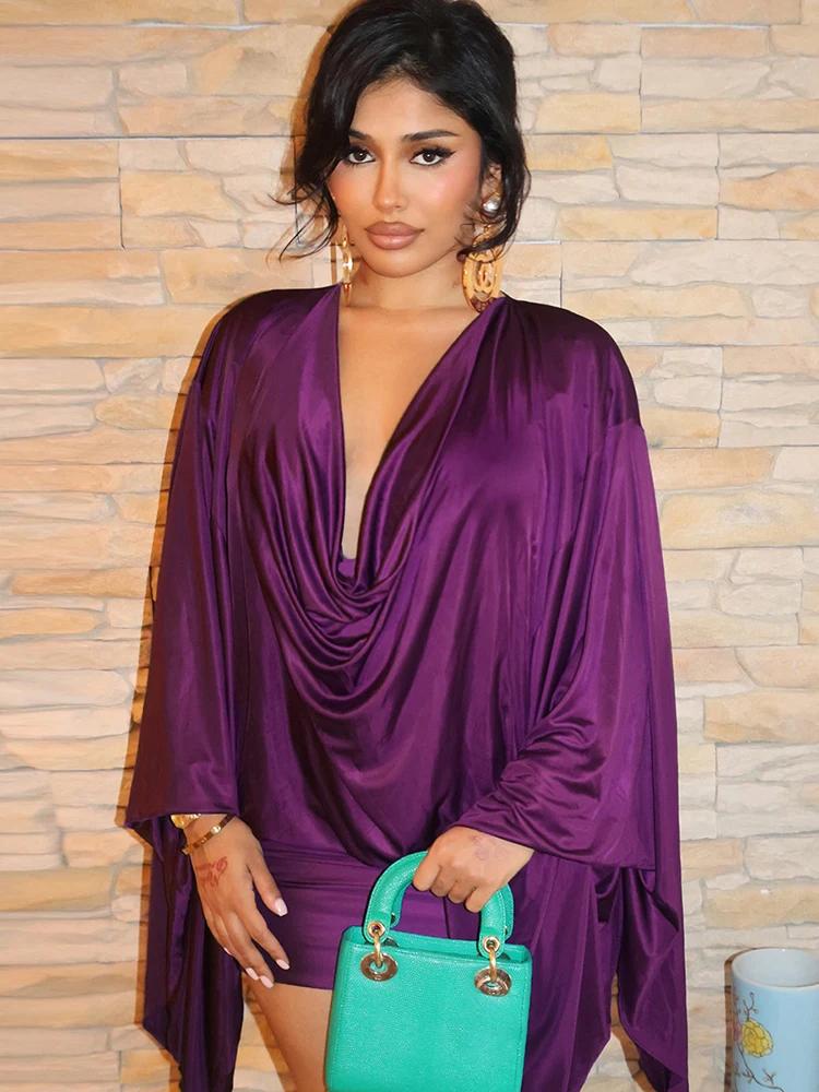 Robe classique en Satin pour femmes, élégante, classique, Y2K, décolleté en v profond, manches longu