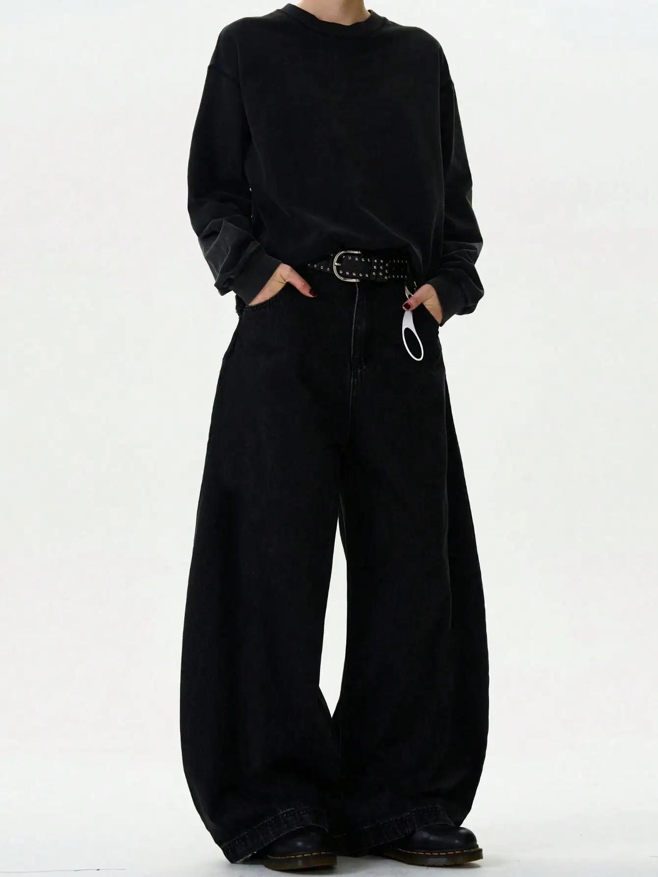 Jeans pour hommes Printemps-Été, style urbain, coupe américaine ample à jambe large, en denim à coup