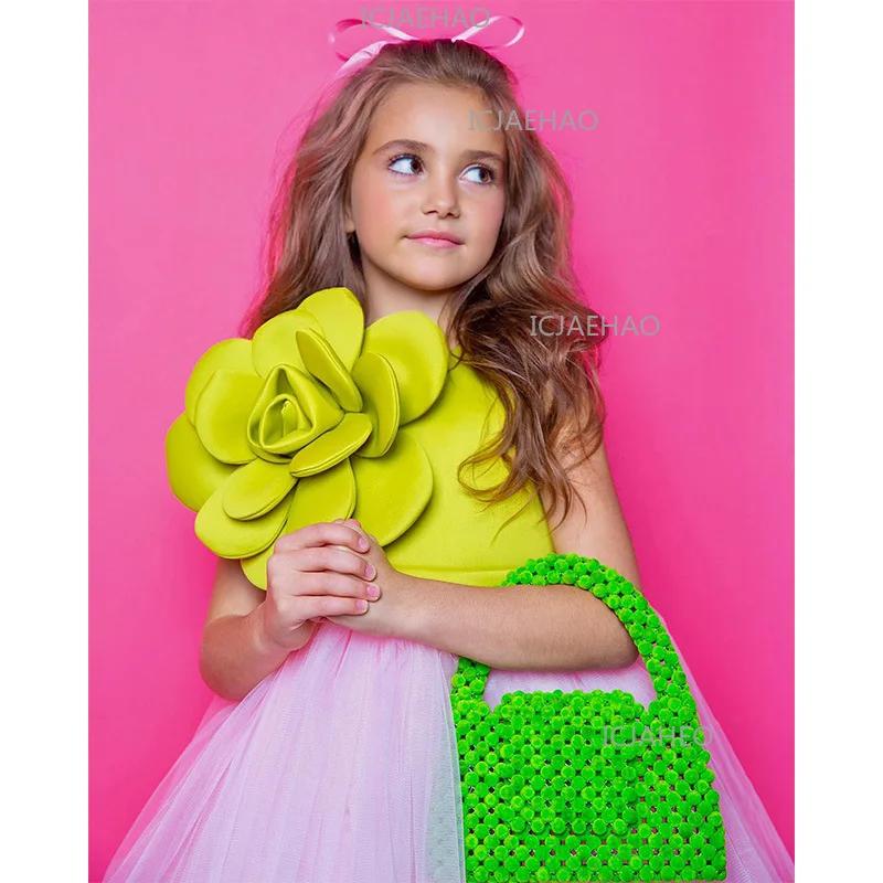 Robe de princesse 3D à fleurs pour enfants 2026, tenue de soirée formelle à manches courtes pour pet