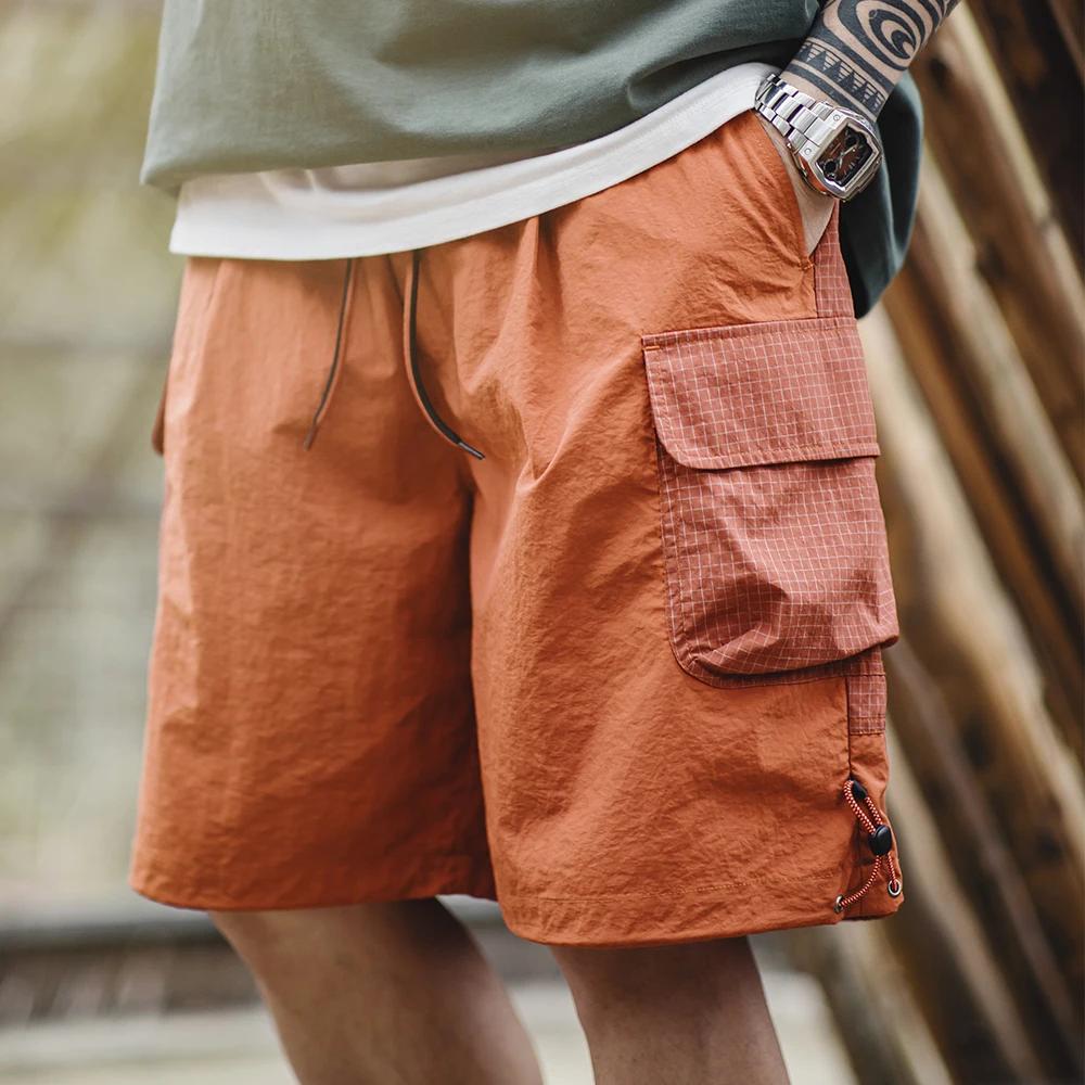 Maden-Short de plage pour homme, coupe droite, couleur orange, patchwork, léger, respirant, grande t