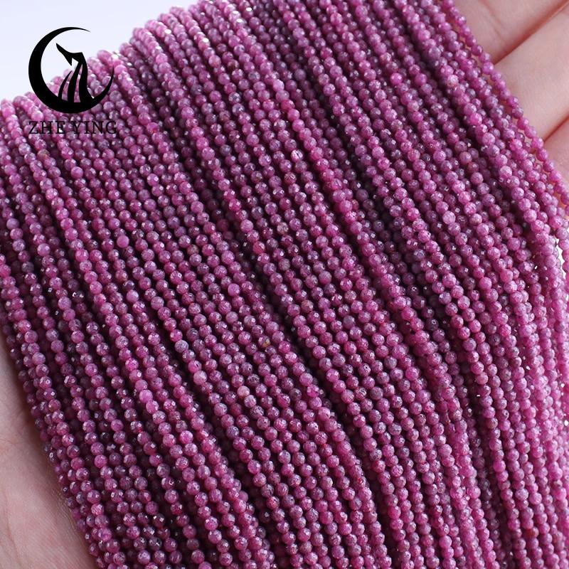 5 brins de perles de pierre naturelle facettées de 2 mm (rubis, améthyste, angelite) avec trou, peti