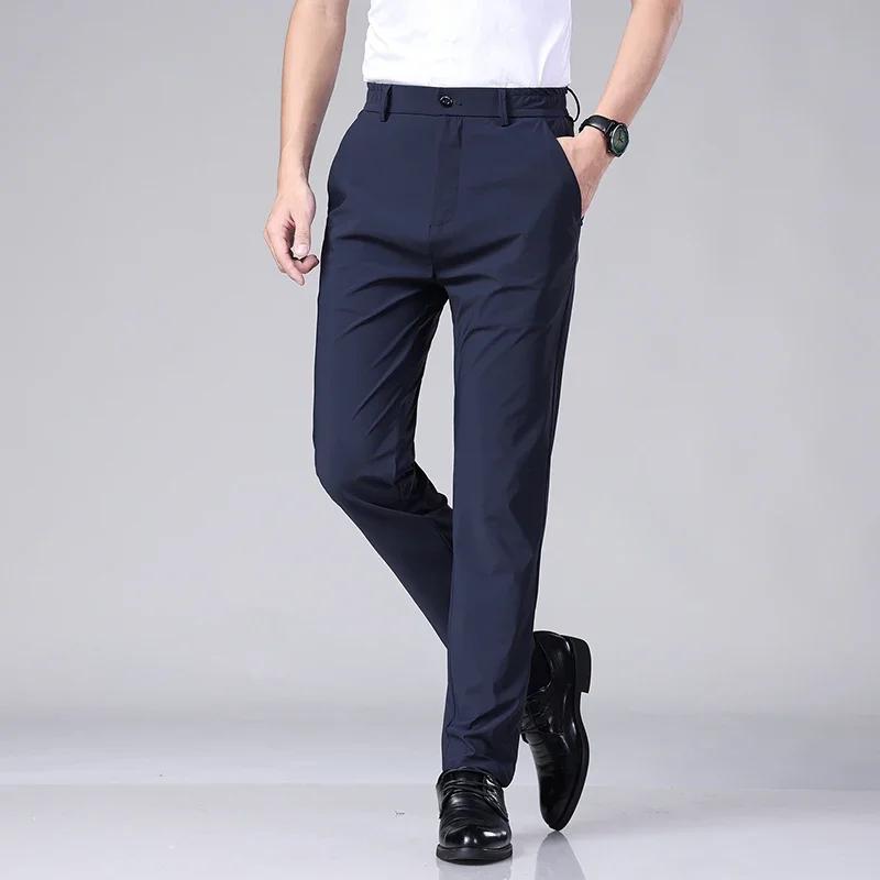 Pantalon décontracté pour hommes, mince, taille élastique, classique, noir, gris, printemps, été