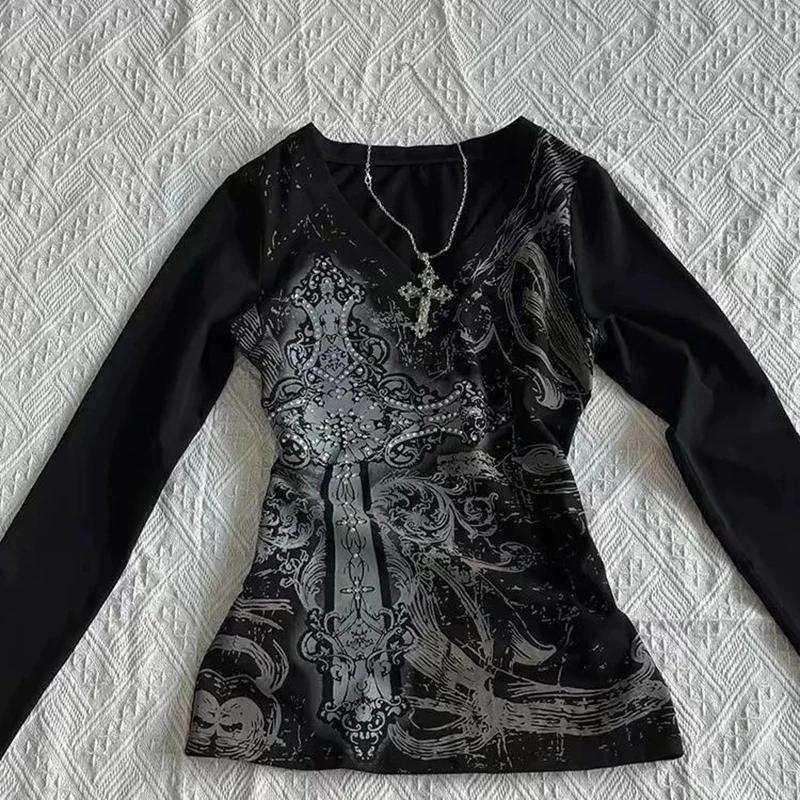 Femmes Hip hop 90s Vintage Punk T-Shirt automne Streetwear Sexy à manches courtes gothique mince hau