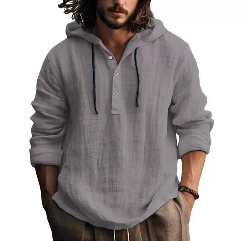 2025 nouveaux hommes blouse décontractée coton lin chemise hauts amples à manches longues t-shirt pr