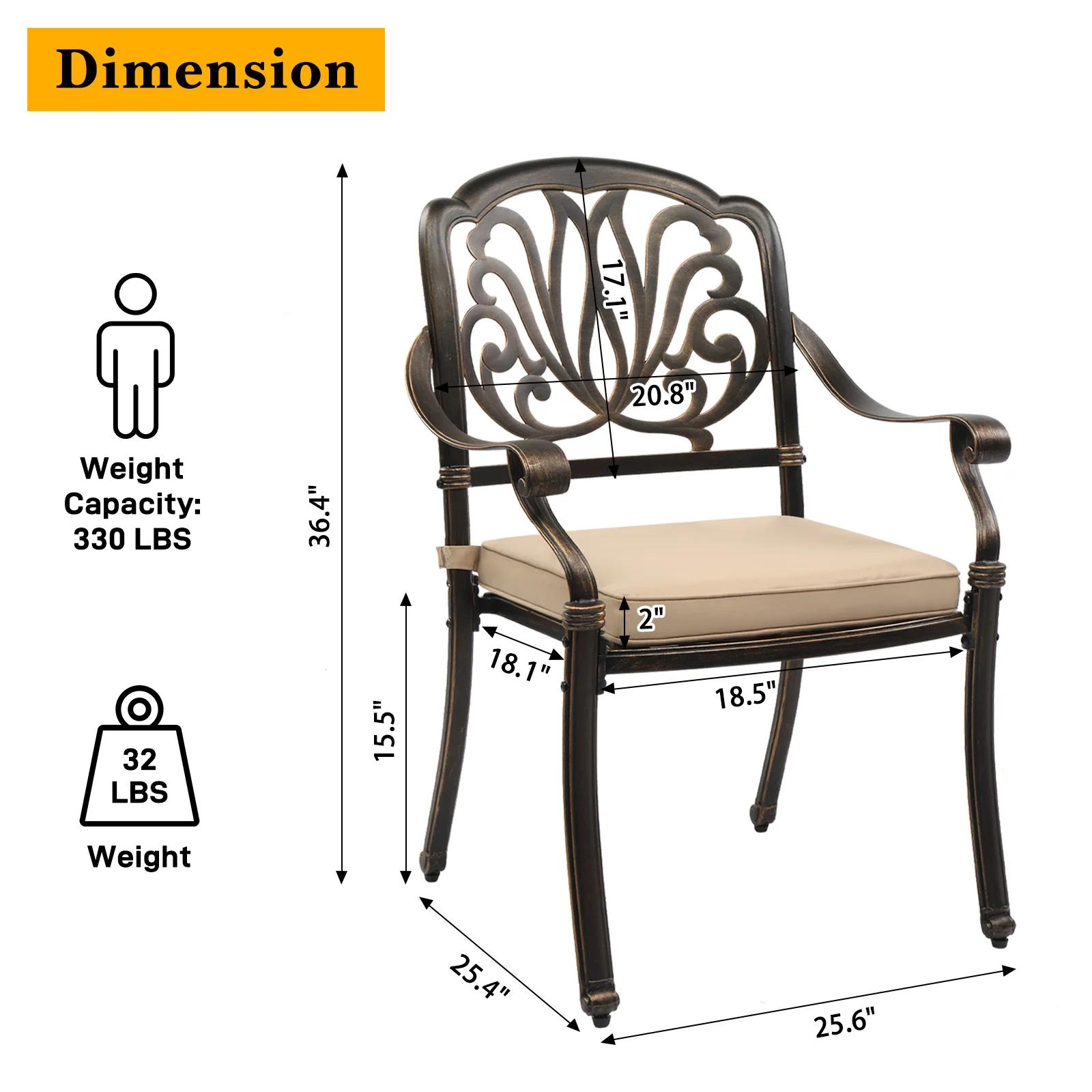 Chaises de salle à manger en fonte d'aluminium avec coussins, chaises de bistrot d'extérieur empilab