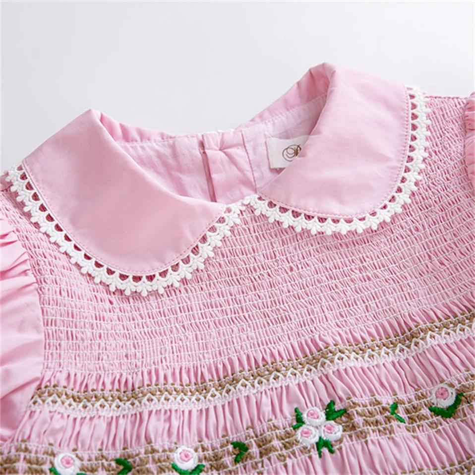 Pettigirl-robes d'été smockées pour filles, tenue princesse rose faite à la main, cadeau d'anniversa