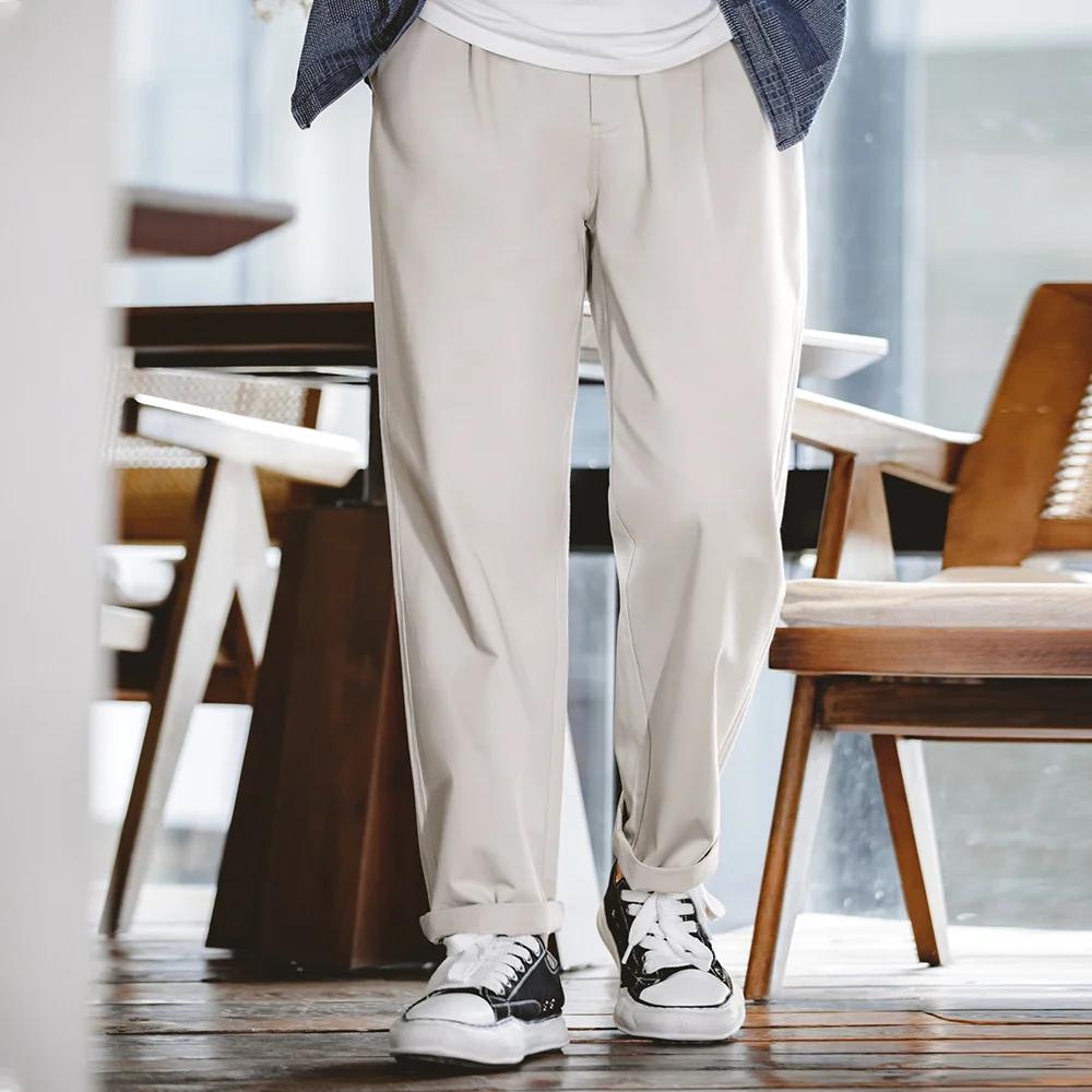 Maden-Pantalon Vintage Gentleman Naples, Mode Coréenne, Décontracté, Bouton Paris, Droit, Large, FJ1