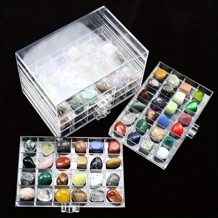 Vitrine en cristal – Boîte de rangement en plastique transparent pour la collection de pierres natur
