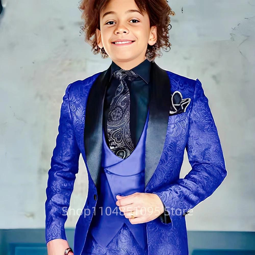 Costume Jacquard pour garçon, Blazer, gilet, pantalon, ensemble 3 pièces, Tuxedos de mariage pour en