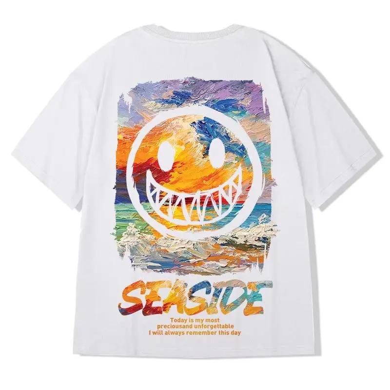 T-shirt ample 8XL tendance style vintage américain avec imprimé graffiti expressif, décontracté et d