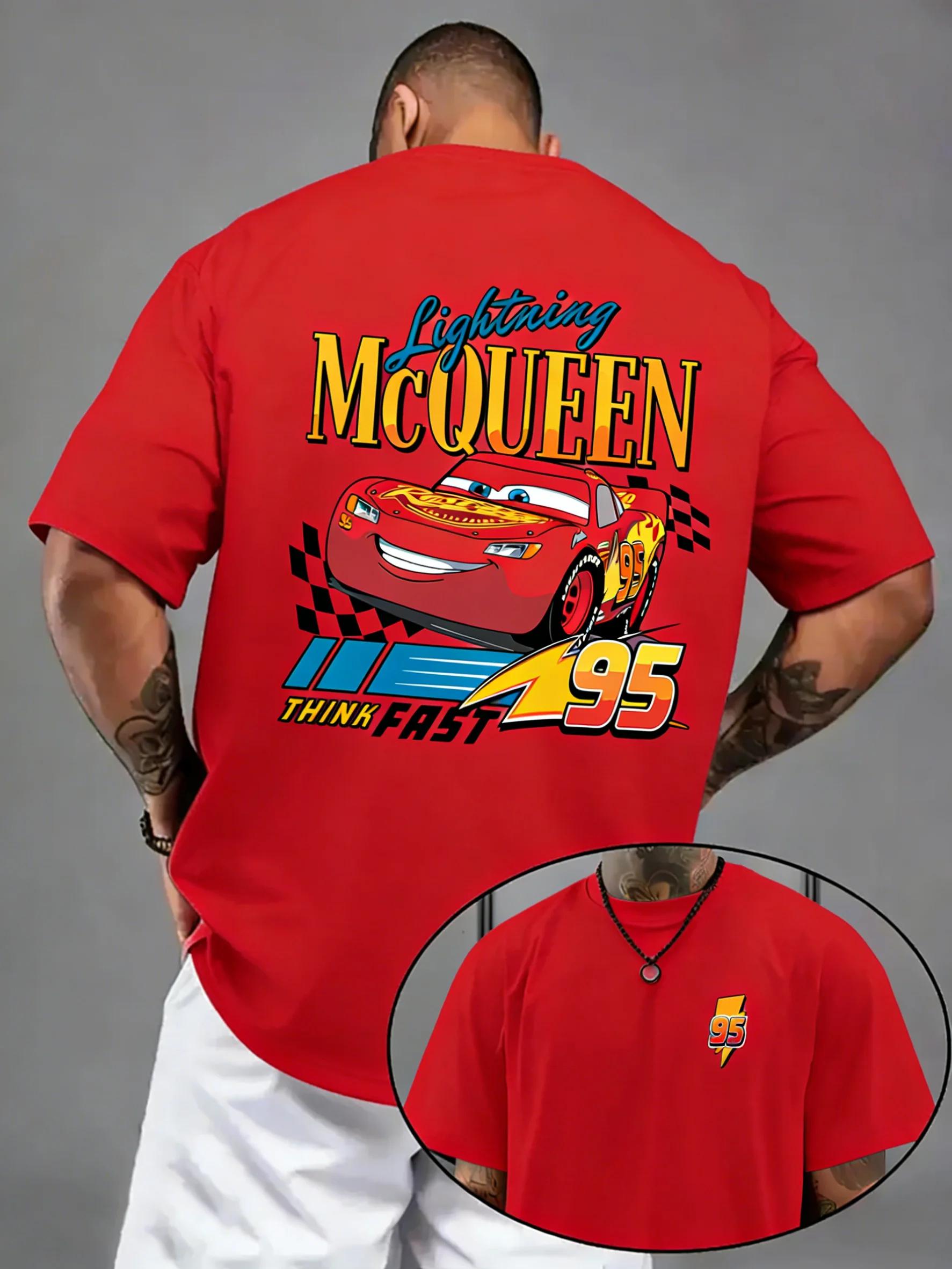 T-shirt imprimé Disney Cars Cartoon, nouveau style d'été pour hommes et femmes, style américain Stre
