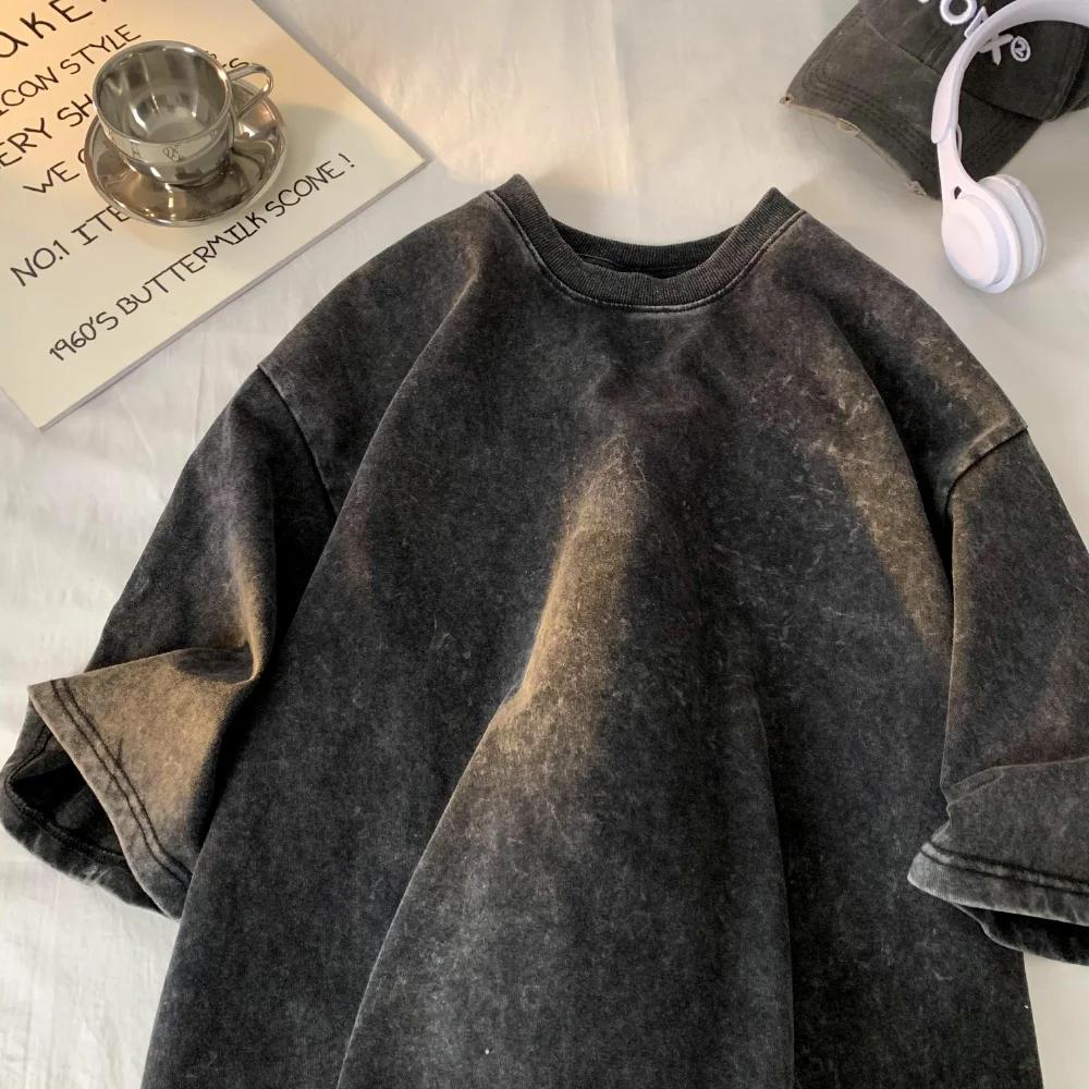 T-shirt rétro en coton pour hommes et femmes, manches à épaules tombantes, t-shirts vintage à manche