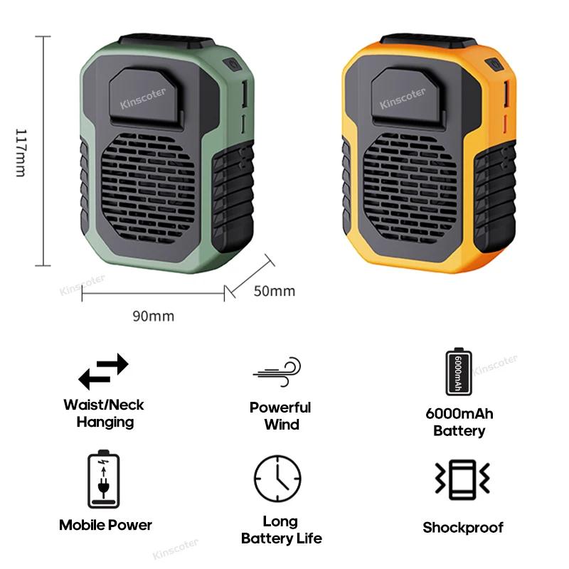 Kinscoter 6000mAh ventilateur suspendu au cou/taille USB Mini ventilateur Rechargeable Portable pour