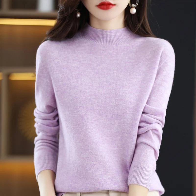 Pull en cachemire 100% laine mérinos pour femme, pull à manches longues et col semi-haut, nouveau pu