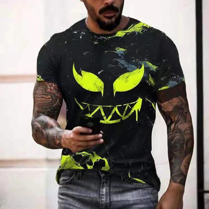 2024 nouveau T-shirt surdimensionné pour hommes décontracté à manches courtes Hip Hop visage sourian