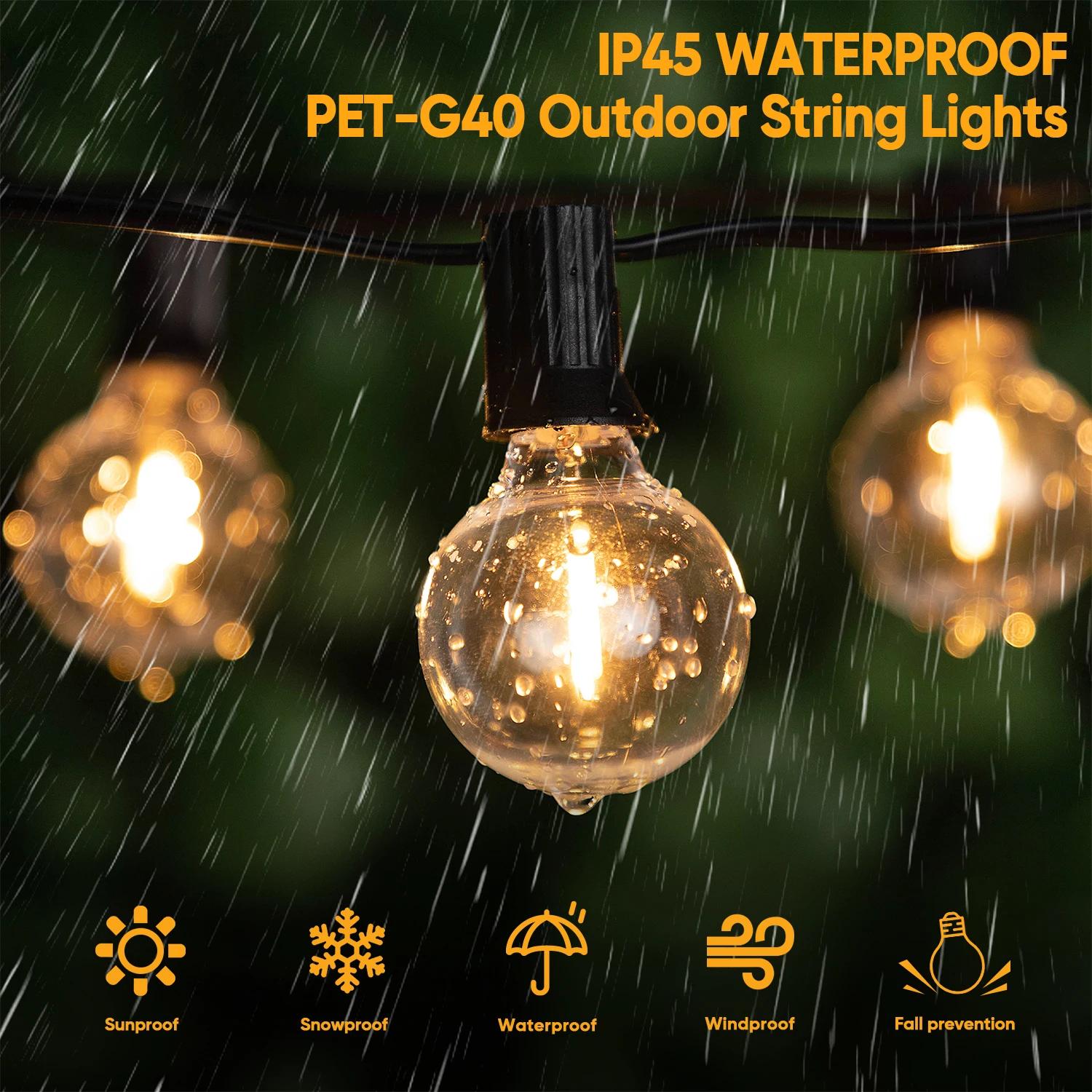 Guirlande lumineuse étanche G40 en plastique incassable, ampoules E12 1W, guirlande extérieure, pris