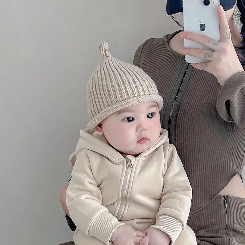 Mignon bébé tricoté pull casquette 3-24M enfants couleur unie laine chapeau garçons filles enfant en