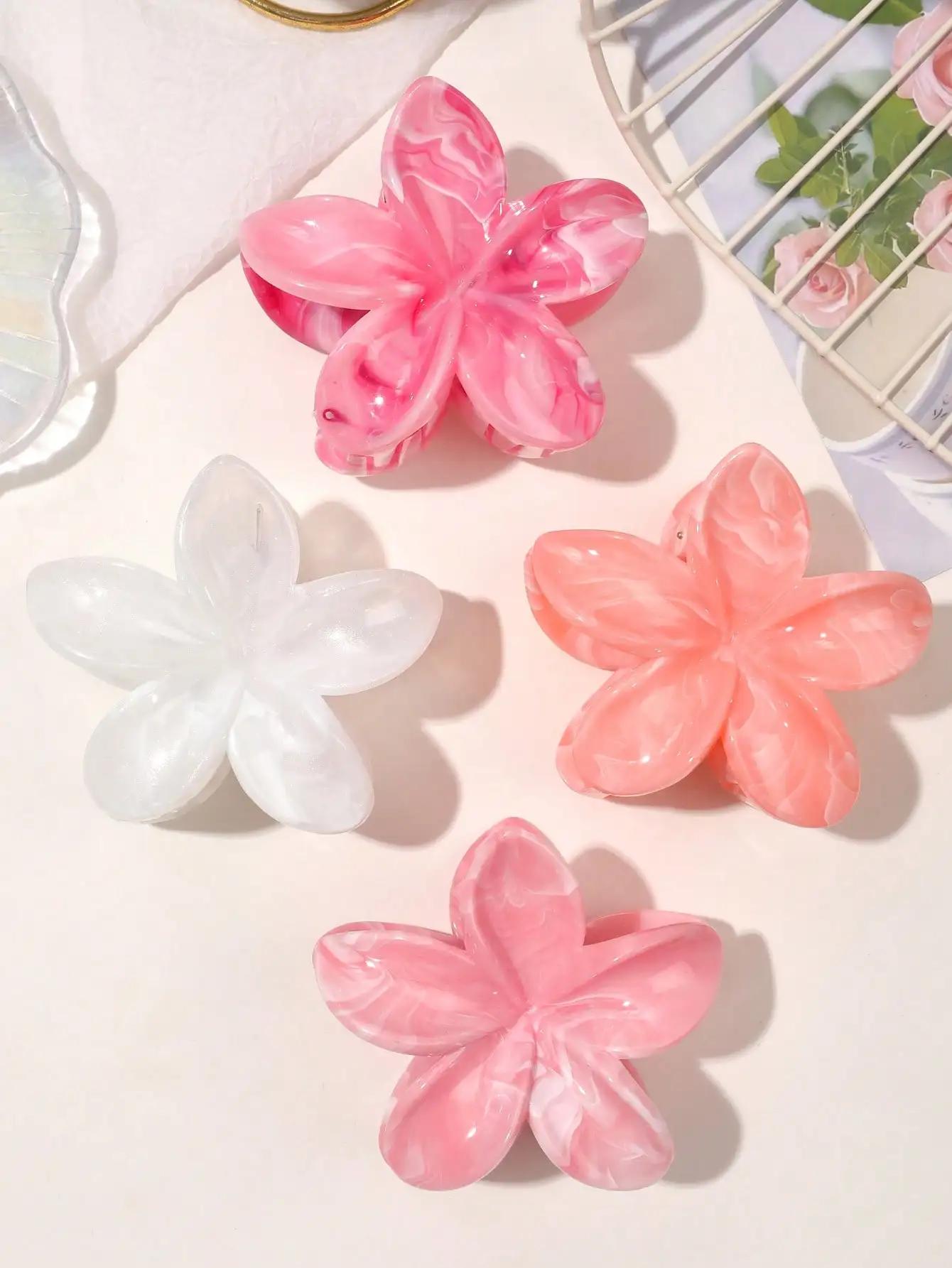 Pinces à cheveux Style forêt bohème pour femmes, 4 pièces, motif marbre Rose, pince requin à la mode