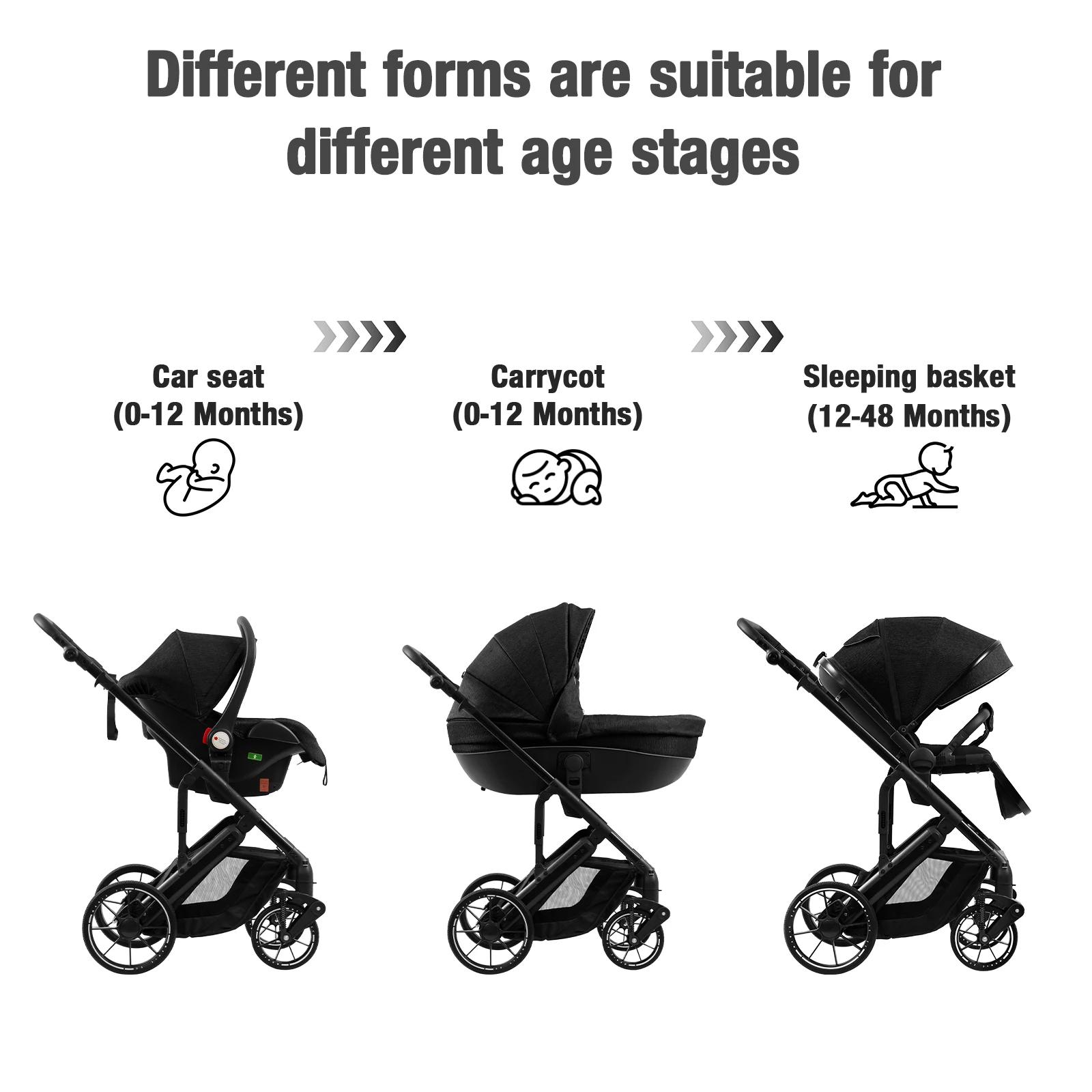 3 en 1 bébé poussette compacte bébé poussette 3 pièces pour nouveau-né bébé siège auto poussette pli