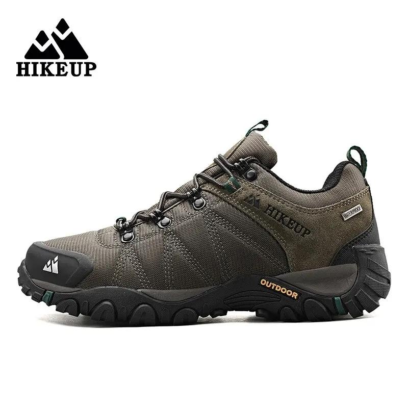 HIKEUP-Chaussures de randonnée en cuir véritable pour hommes, chaussures d'escalade à semelle en cao
