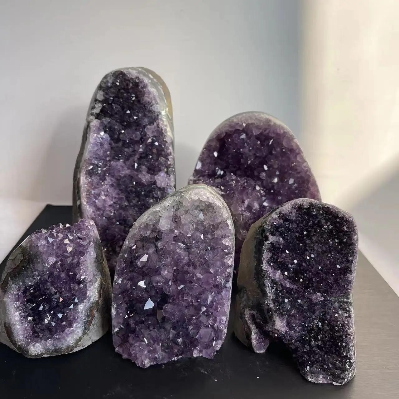Grappe de cristal d'améthyste naturelle, cristaux bruts de Quartz, pierre de guérison, minerai minér