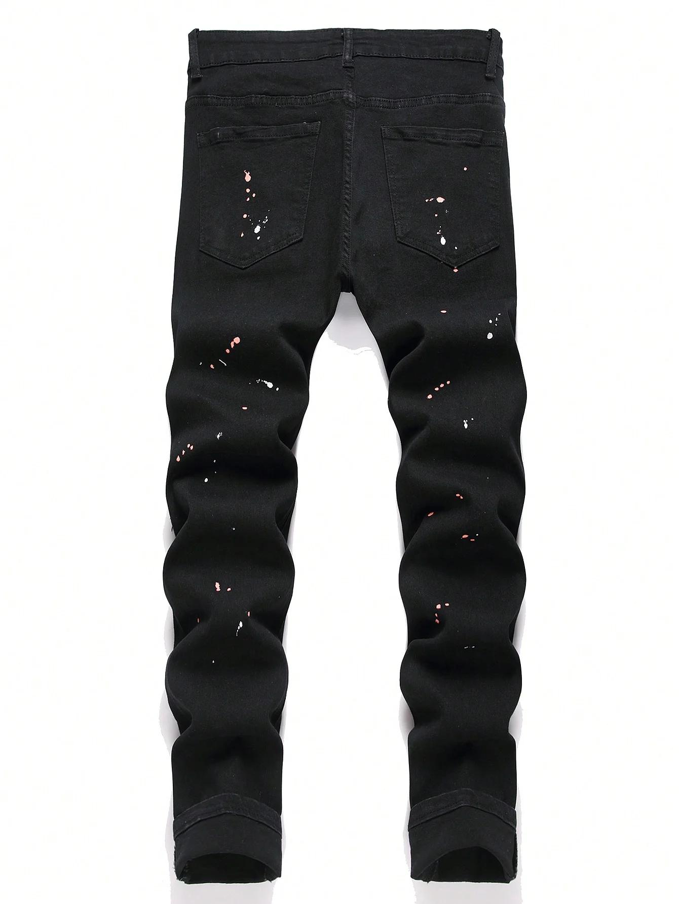 Jean en Denim extensible et Slim pour hommes, pantalon décontracté déchiré, trou Patchwork, coupe ci