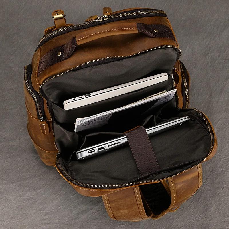 Sac à Dos Multifonction en Cuir Vintage pour Homme, Cartable d'École, Grand Voyage, Tendance