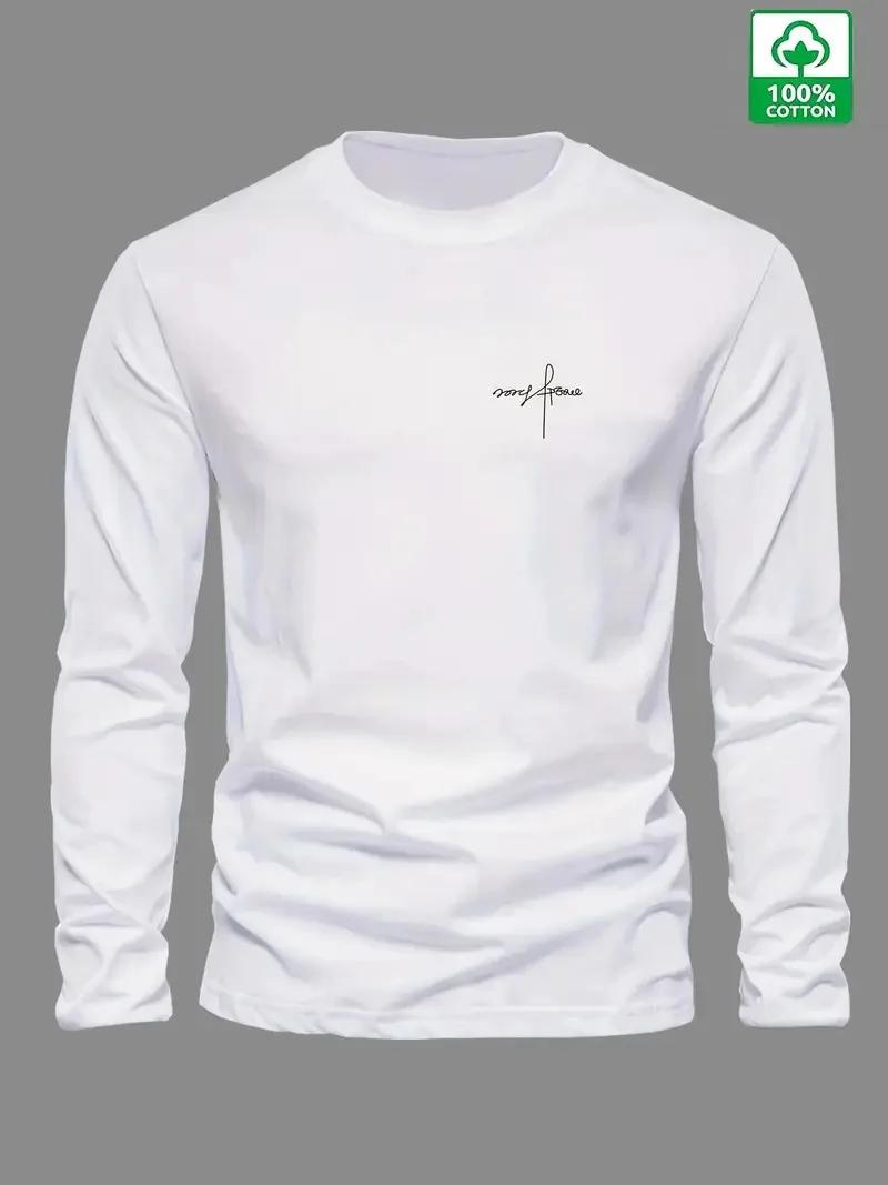 T-shirt à manches longues et col rond pour hommes, 100% pur coton, ample et confortable, sport et lo