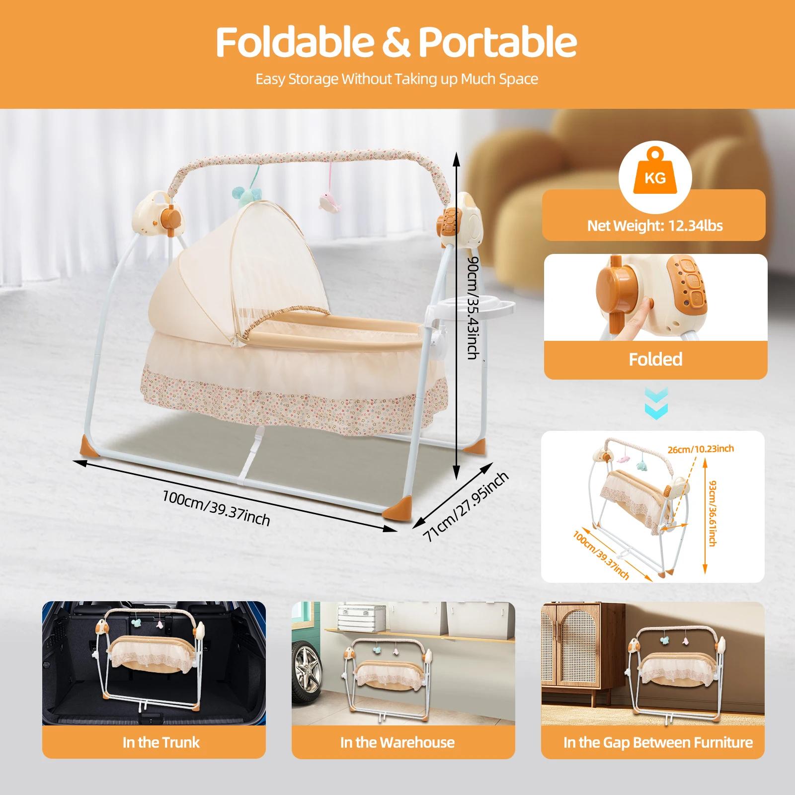 Berceau électrique pour bébé, 5 vitesses de balancement, berceuses Bluetooth, pliable, portable, cap