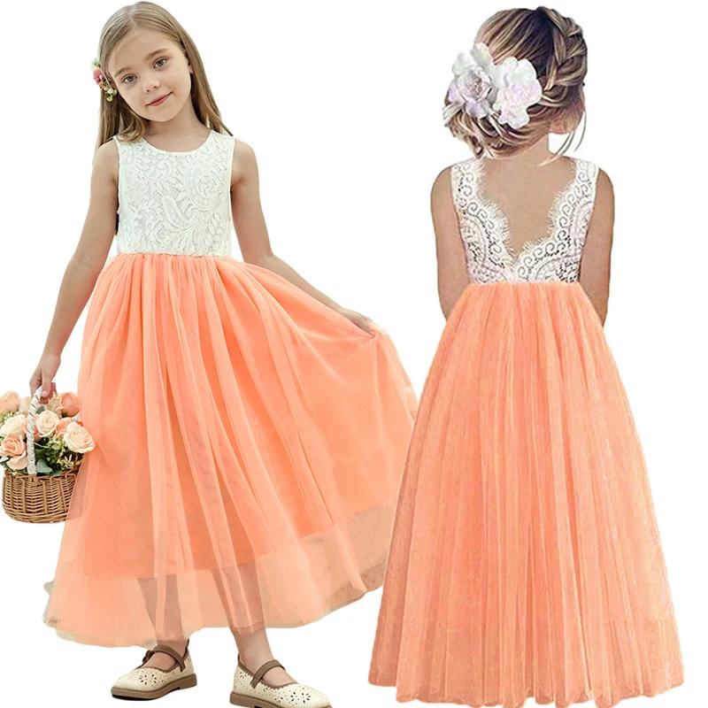 Nouvelle robe de fille de fleur bébé enfants été princesse fête dentelle robes d'anniversaire de mar