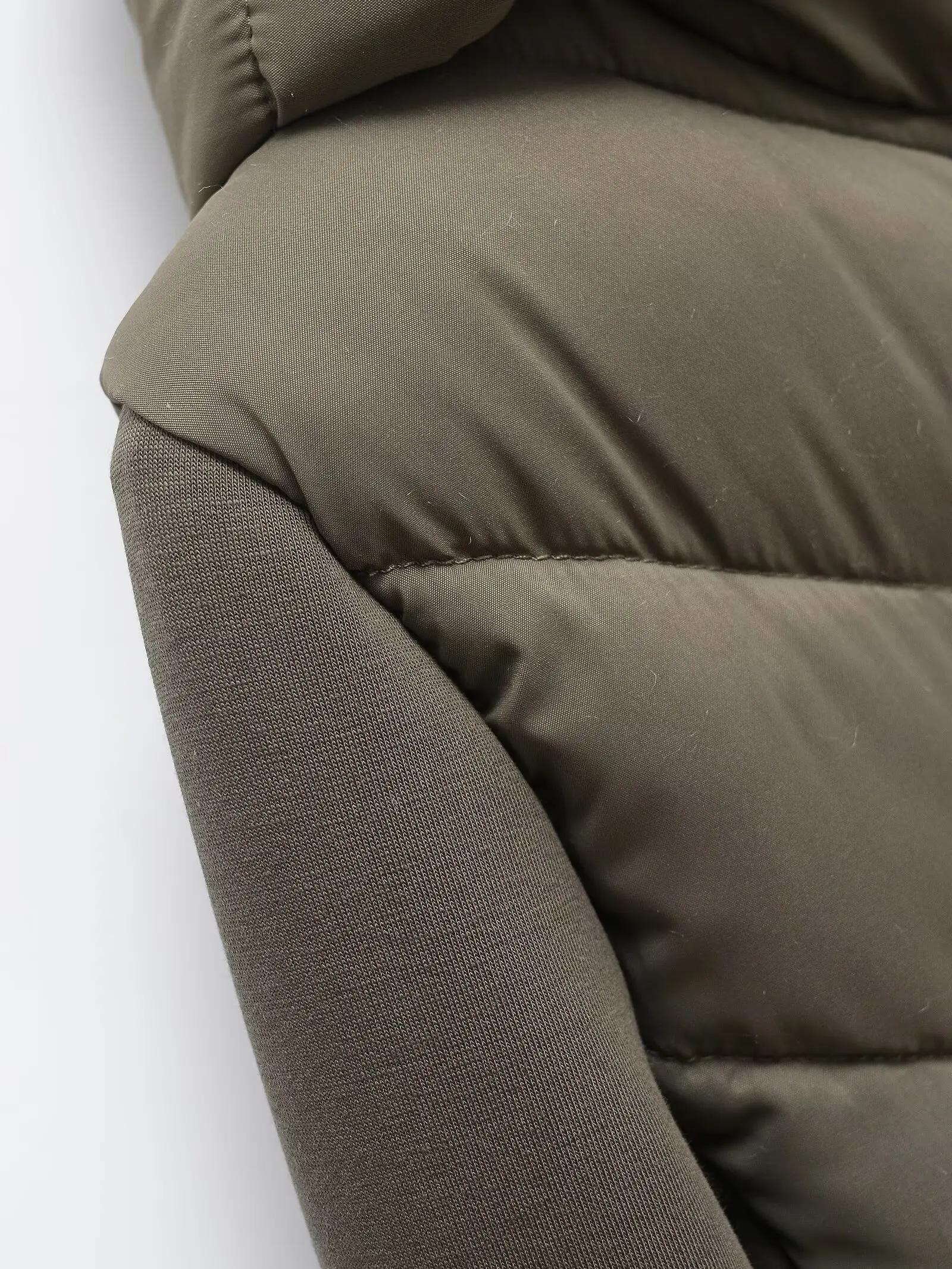 2025 automne hiver femmes élégant Patchwork à capuche Air coton vestes dame mode armée vert chaud mi