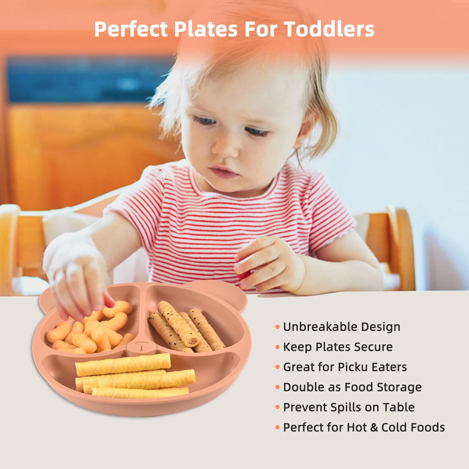Ensemble d'alimentation pour bébé en Silicone sans BPA, bol à ventouse, assiette à manger divisée, t