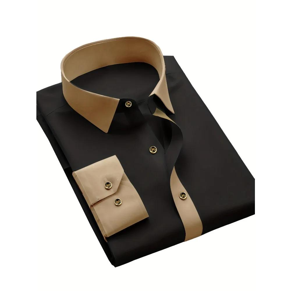FGKKS hommes chemise noire flambant neuf haute rue Patchwork à manches longues intelligent décontrac