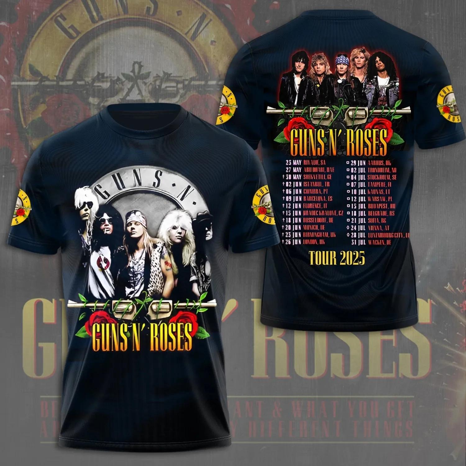 Chemise 3D Guns N' Rose 2025 Tour – Epic Rock Tee pour collectionneurs de musique États-Unis