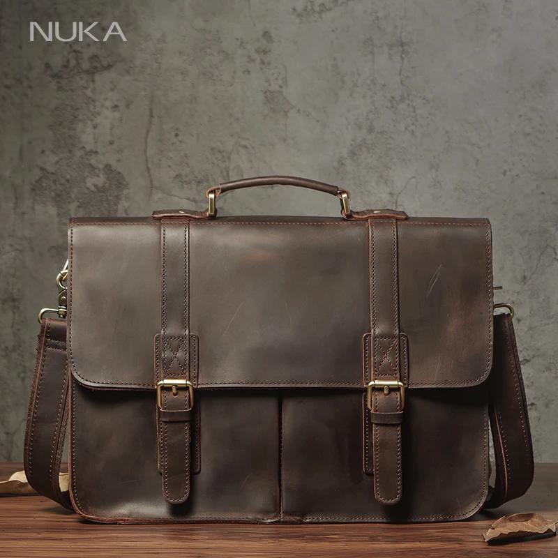 NUKA-Sac à main d'affaires en cuir véritable pour hommes, sac à main en cuir de vachette vintage, sa