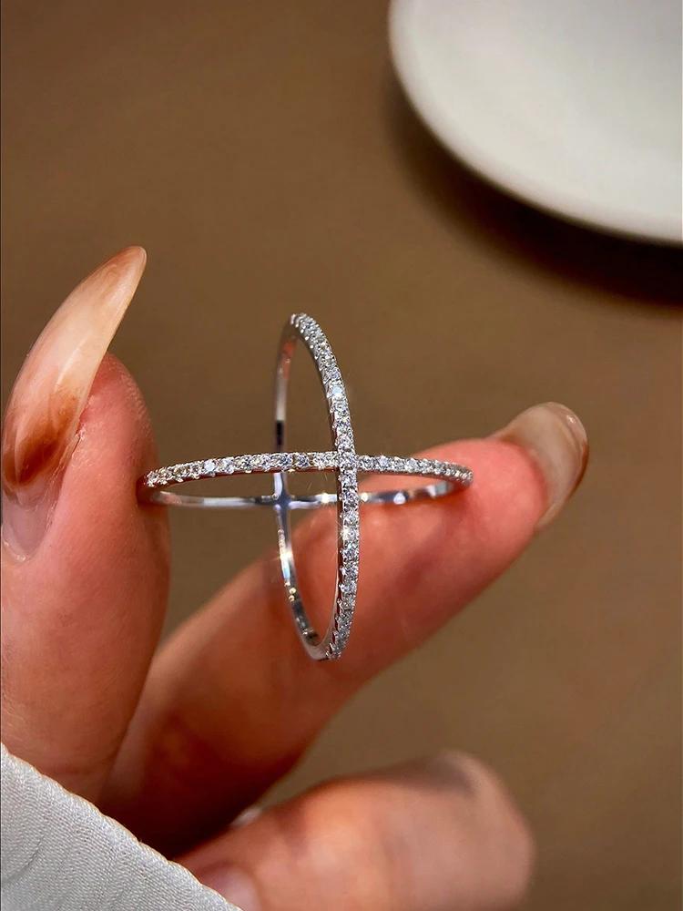 Bague en argent Sterling 925 pour femmes, Simple, classique, magnifique, en forme de X, en Zircon, p