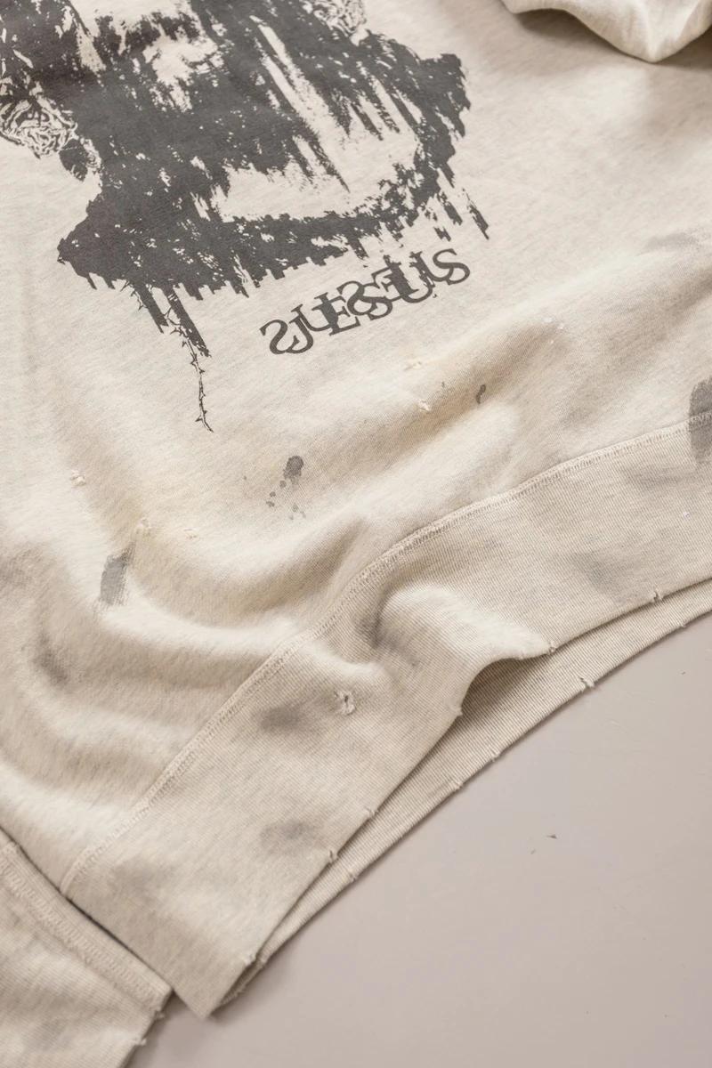 SAINT Vintage pull éclaboussé d'encre Graffiti Destruction col rond à capuche automne hiver hommes f