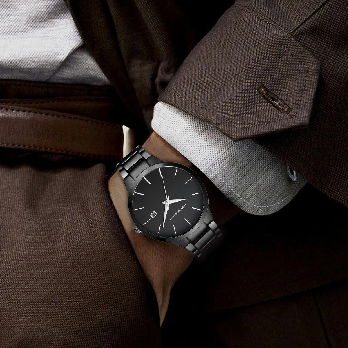 Hannah Martin montre en acier inoxydable pour hommes mode affaires Style noir Style minimaliste 3Bar