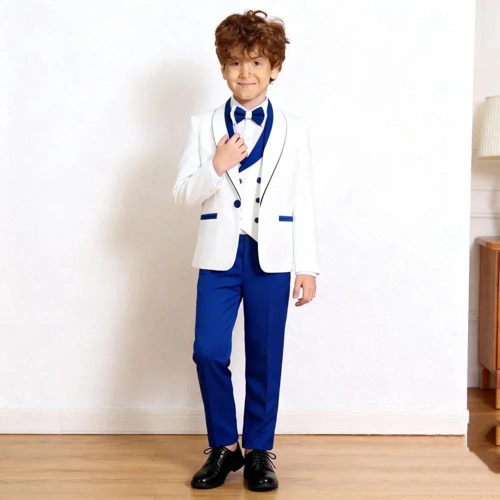 Ensemble de smoking classique blanc et bleu roi pour garçons de 3 à 14 ans – Costume de communion av