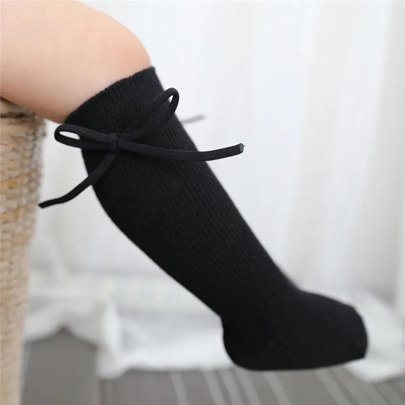 Chaussettes hautes pour enfants de 0 à 7 ans, chaussettes plates et longues avec nœud papillon, en c