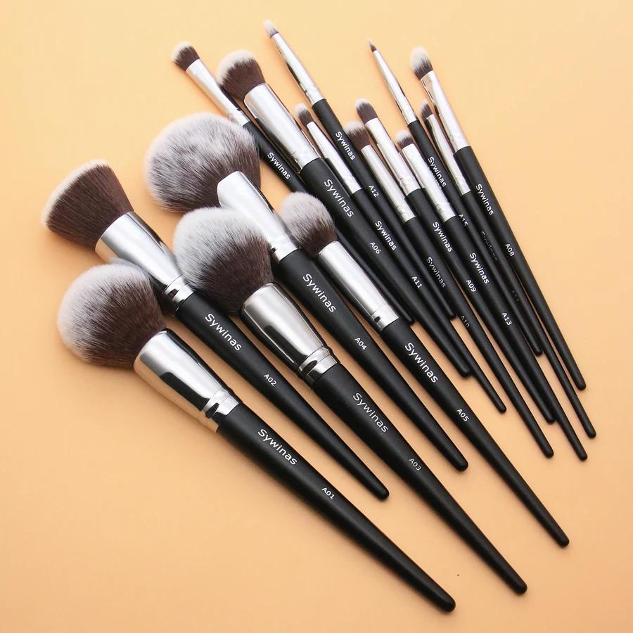 Sywinas-Kit de pinceaux de maquillage professionnels, poils synthétiques naturels noirs outils de ha