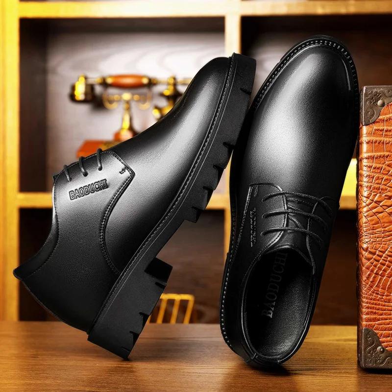 Chaussures pour hommes en cuir de vache augmentant la hauteur de 7cm, chaussures formelles à semelle