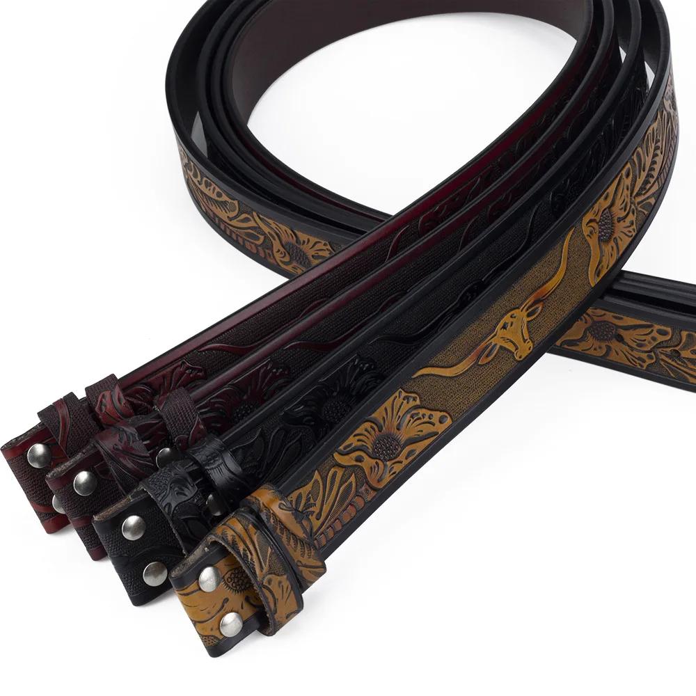 Ceinture en cuir véritable pour homme, peau de vache Tang, motif aigle de vache, ceinture Western Co