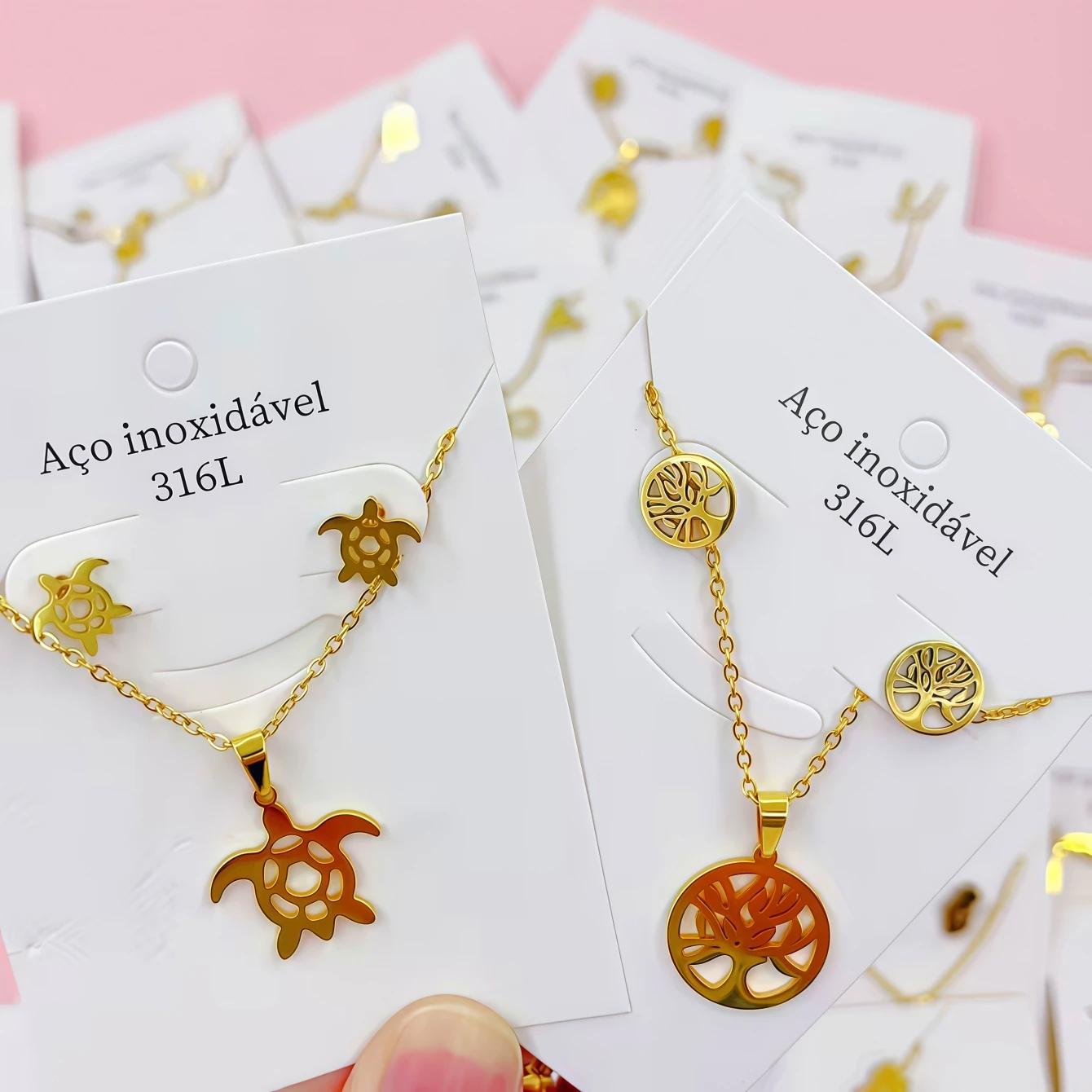 10 ensembles de boucles d'oreilles et collier en acier inoxydable pour femmes, ensemble de fleurs, c
