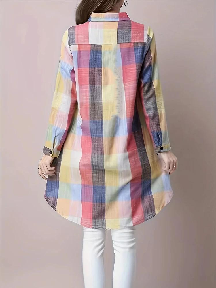 Chemisiers pour femmes grande taille 2025 nouvelle chemise ample à carreaux à rayures Vintage léger 