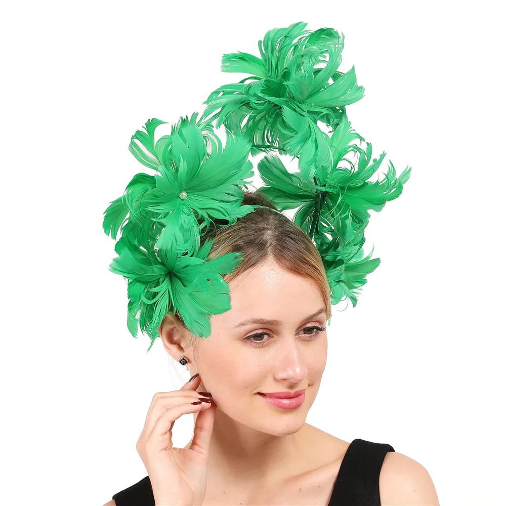 Coiffure de fleur de plumes, cheval Vintage exagéré, petit chapeau haut-de-forme, cerceau de cheveux